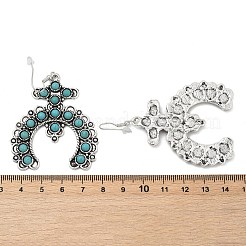 女性用合金合成ターコイズダングルイヤリング  クロス  アンティークシルバー  ダークターコイズ  68x44.5mm&nbsp;LS-EJEW-U053-10AS-02