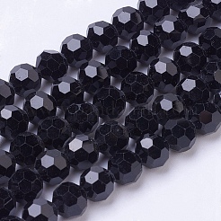 ガラスビーズ連売り  ファセット（32ファセット）  ラウンド  ブラック  8mm  穴：1.5mm  約66~67個/連  15.12インチ〜15.35インチ（38.4~39cm）&nbsp;X-EGLA-J042-8mm-08