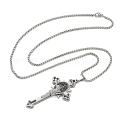 Religion 201 Stainless Steel Enamel Saint Benedict Crucifix Cross Pendant 304 Stainless Steel Box Chain Necklaces&nbsp;SA-CBA3211-03P