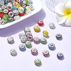 100Pcs 10 Colors Polymer Clay Rhinestone European Large Hole Beads with Silver Color Plated Brass Cores&nbsp;FIND-YW0004-88