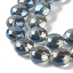 透明電気めっきガラス ビーズ 連売り  虹メッキ  フラットラウンド  スチールブルー  12x8mm  穴：1.2mm  約50個/連  24.41''（62センチメートル）&nbsp;EGLA-P049-01A-FR05