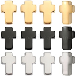 12個3色304ステンレススチールビーズ  クロス  ミックスカラー  14~15x10x4mm  穴：2.7mm  4個/カラー&nbsp;STAS-SC0021-22