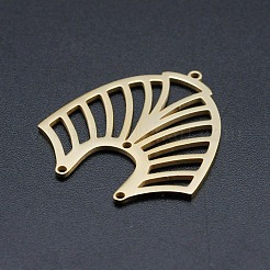 201 ステンレス シャンデリア コンポーネント リンク  レーザー切断  ループと2穴付き  扇形  ゴールドカラー  31x27.5x1mm  穴：1.2mm&nbsp;STAS-R111-LA176