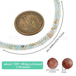 2 連売り天然花アマゾナイトビーズ連売り  多面カット  ラウンド  2~2.5mm  穴：0.5mm  約159~184個/連  15.55~15.7インチ（39.5~39.88cm）&nbsp;G-PH0003-36