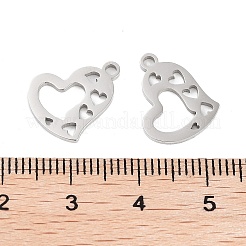 変色しない316ステンレススチールチャーム  ハートチャーム  レーザー切断  ステンレス鋼色  12x14.5x1mm  穴：1.5mm&nbsp;STAS-C096-12F-P