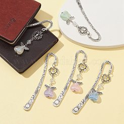 チベット風合金フックブックマーク  蓄光アクリルハート＆合金クロス付き  アングルペンダントブックマーク  ミックスカラー  122x22.5x2.5mm&nbsp;AJEW-JK00242
