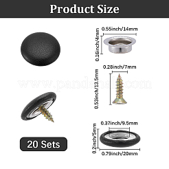 革製車用ルーフバックルファスナー20セット  鉄パーツ  フラットラウンド  ブラック  20x5mm  内径：9.5mm&nbsp;IFIN-GF0001-65B