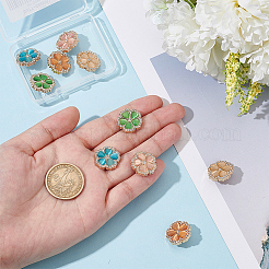 10個5色1穴合金ラインストーンシャンクボタン  猫の目で  花  ミックスカラー  18x19x8mm  穴：2mm  2個/カラー&nbsp;BUTT-GO0001-05