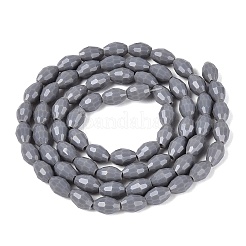オペークソリッドカラーガラスビーズ連売り  ライス  多面カット  濃いグレー  8~9x5~6mm  穴：0.9~1mm  約67~68個/連  22.83~23.62インチ（58~60cm）&nbsp;LS-GLAA-N071-01A-C11