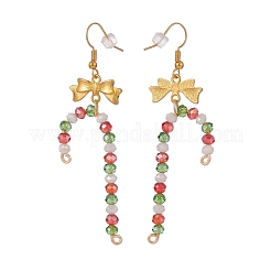 Glass Christmas Candy Cane with Alloy Bowknot Dangle Earrings&nbsp;EJEW-JE04971-02