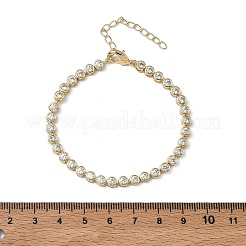 Brass Pave Cubic Zirconia Flat Round Link Chain Bracelets&nbsp;KK-CBA6980-17G-B