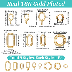 9個 9スタイル 真鍮スプリングゲートリング  混合図形  18KGP本金メッキ  10~23x7~13.5x2.5~6mm  1個/スタイル&nbsp;KK-SC0008-21