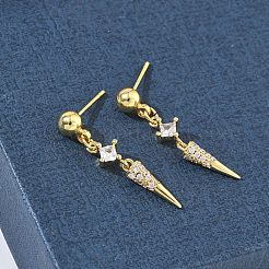 Brass Micro Pave Cubic Zirconia Dangle Stud Earrings for Women&nbsp;EJEW-A167-29A-G