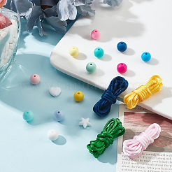 DIYビーズ編みブレスレット作りキット  食品グレードのシリコンラウンドビーズを含む  ナイロン糸  PVC プラスチック スター & ハート コード ロック  ミックスカラー  ビーズ：78個/箱&nbsp;DIY-PH0009-17