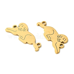 201ステンレススチールコネクタチャーム  レーザー切断  犬のリンク  18KGP本金メッキ  9.5x21x1mm  穴：1.4mm&nbsp;STAS-U003-06G