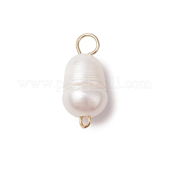 天然淡水真珠ライスコネクタチャーム  ホワイト  ゴールドカラー  15~17.5x8~8.5mm  穴：3.5mm&nbsp;PALLOY-JF03395