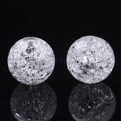 透明なクラックルアクリルヨーロピアンビーズ  大穴ビーズ  ラウンド  透明  透明  14x13mm  穴：4mm&nbsp;X-CACR-N003-35