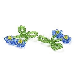 ガラスビーズのペンダント  銅線と  ちょう結び  ∥で∥  花  チャーム  藤紫色  25~27x25~28x5~5.5mm  穴：5.5x7.5mm&nbsp;GLAA-C028-08A