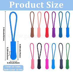 120個 12色 衣服アクセサリー  プラスチック製のジッパー引き手ストラップ  ミックスカラー  62mm  10個/カラー&nbsp;KY-GF0001-68
