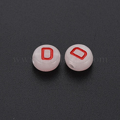 アクリルビーズ  暗闇で光る  エナメルと蓄光  水平穴  アルファベット付きのフラットラウンド  文字.d  6.5x7x4mm  穴：1.6mm  約3600個/500g&nbsp;MACR-N008-58D