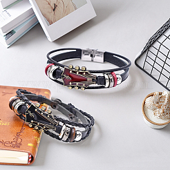 2Pcs 2 Colors Alloy & Leather Cord Bracelets for Men Women&nbsp;BJEW-CL0001-57
