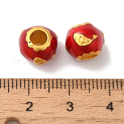 長持ちメッキ真鍮製ビーズ  ニッケルフリー  エナメル  マットゴールドカラー  魚とのラウンド  レッド  10.3x8.3mm  穴：4.1mm&nbsp;KK-K381-12MG