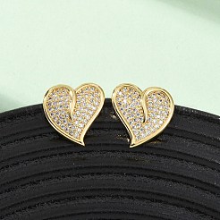 ハート真鍮マイクロキュービックジルコニアスタッドピアスを切り開きます  16KGP本金メッキ  透明  14.5x14.5mm&nbsp;EJEW-B153-19G-02