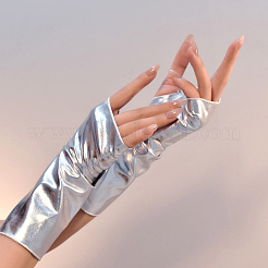 PUレザー指なし手袋  女性用コスチュームコスプレ用メタリックグローブ  銀  230x100x0.8mm&nbsp;AJEW-WH20018-116B
