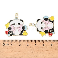 合金エナメルチャーム  ゴールドカラー  パンダチャーム  ピンク  33x29.5x1mm  穴：1.8mm&nbsp;ENAM-G229-03G-05