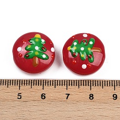 クリスマスの手作りランプワークエナメルビーズ  フラットラウンド  クリスマスツリー  18~18.5x10.5~12.5mm  穴：1.2~1.4mm&nbsp;X1-LAMP-C020-03G