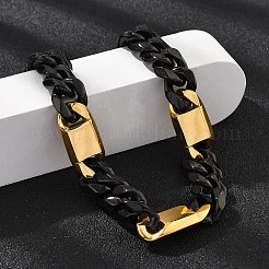304ステンレススチールキューバチェーンブレスレット女性男性用  イオンプレーティング（ip）  ブラック  8-3/8インチ（21.2cm）&nbsp;BJEW-A031-05A-EB