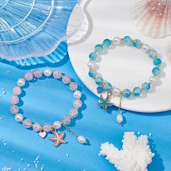 2Pcs 2 Color Glass Round Beaded Stretch Bracelets Set&nbsp;BJEW-JB09752