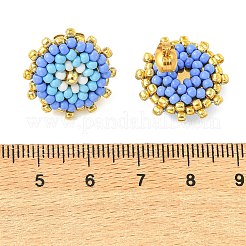 ガラスシードビーズのスタッドピアス  花  304ステンレススチールスタッドピアス金具付き  ディープスカイブルー  18.5~19mm&nbsp;EJEW-MZ00741-02