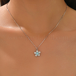 Elegant Brass Pave Deep Sky Blue Cubic Zirconia Flower Pendant Necklaces for Women&nbsp;GI3724-2