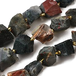 天然アフリカ産ブラッドストーンの原石ビーズ  ナゲット  シードビーズで  14~28x15~25x10~27mm  穴：1.2~1.4mm  約9~10個/連  7.76''~8.07''（19.7~20.5センチメートル）&nbsp;G-Z087-B07