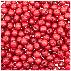 染色天然木ビーズ 400 個  ラウンド  無鉛の  レッド  12x11mm  穴：4mm&nbsp;COCO-PA0001-15