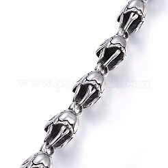 レトロ 304 ステンレススチール リンク ブレスレット  トグル留め金付き  スカル  アンティークシルバー  8-5/8インチ（22cm）  13.5~34x15mm&nbsp;BJEW-L631-10AS