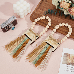2Pcs Wood Beads & Cotton Tassels Hanging Ornaments&nbsp;HJEW-BC00086