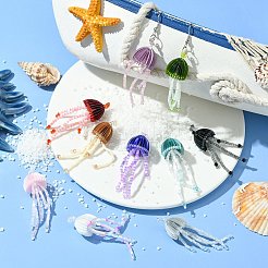 10個 10色 手作りガラスシードビーズ  織機模様  銅線と  クラゲ  ミックスカラー  45~61x13~18x13~18mm  穴：1.8mm&nbsp;SEED-CJ0001-26