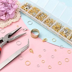 DIYジュエリー作りの発見キット  亜鉛合金カニカンを含む  鉄オープン丸カン  ペンチ  真鍮製リング  ピンセット  プラチナ·ゴールデン  1203個/セット&nbsp;DIY-YW0006-98