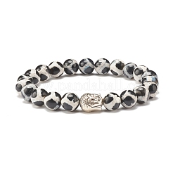 Natural Dzi Agate Stretch Bracelet with Buddha Head&nbsp;BJEW-JB07705