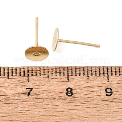 304ステンレススチールスタッドピアス金具  フラットパッドイヤリングポスト  ゴールドカラー  12x6mm  ピン：0.7mm&nbsp;X-STAS-E025-4G