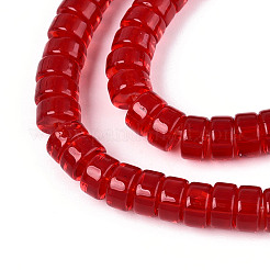 透明ガラスビーズ連売り  フラットラウンド  クリムゾン  6~6.5x3~3.5mm  穴：0.8mm  約114~116個/連  14.76~14.96インチ（37.5~38cm）&nbsp;GLAA-N028-3x6mm-02