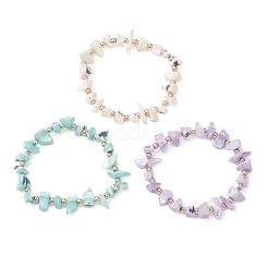 3Pcs 3 Colors Dyed Natural Trochid Shell/Trochus Shell Chip Beaded Stretch Bracelets for Women&nbsp;BJEW-JB13124