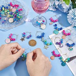 Ocean Theme Alloy Enamel with Plastic Imitation Pearl Wine Glass Charms&nbsp;AJEW-AB00095