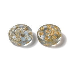 透明なランプワークビーズ  月と星が描かれたフラットラウンド  銀  13x5mm  穴：1mm  約70~82個/100g&nbsp;LAMP-P065-04A-03