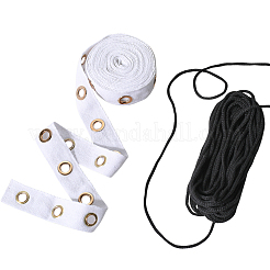 4 Yards Cotton Ribbons with Golden Tone Eyelet Rings&nbsp;SRIB-GF0002-90