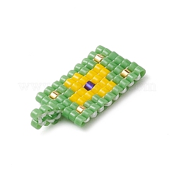 ガラスシードビーズペンダント2個  風の目/十字模様の長方形  ミックスカラー  20x10x1.5mm  穴：2mm  2個/セット&nbsp;PALLOY-MZ00246
