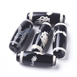 チベット風ドラゴン模様dziビーズ  天然な瑪瑙  染め＆加熱  ライス  29.5~31x10~12mm  穴：1.5~2.8mm&nbsp;TDZI-D008-20