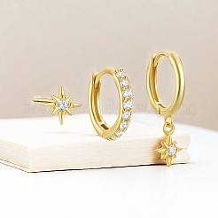 Sterling Silver Star Pendant Hoop Earrings with Zircon Micro Pave for Daily Wear&nbsp;OS0022-1